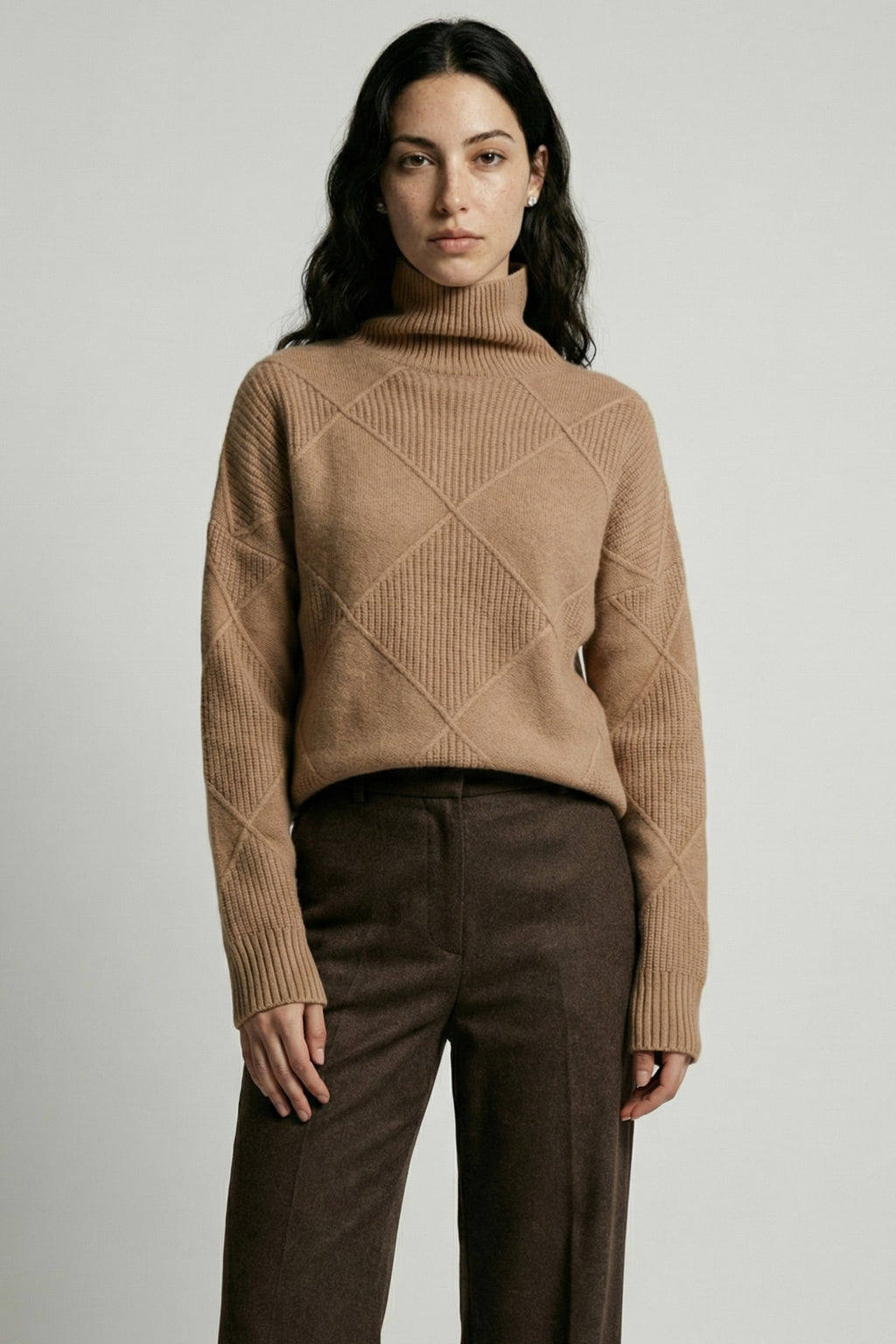 Diamond-Textured Oversized Knit Sweater