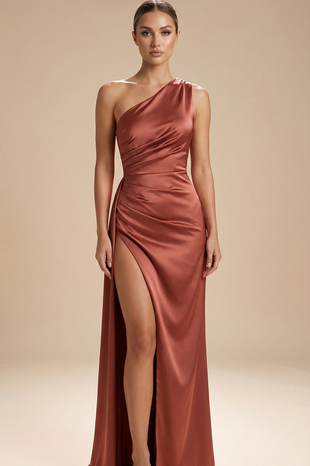 Seraphina One-Shoulder Liquid Satin Evening Gown