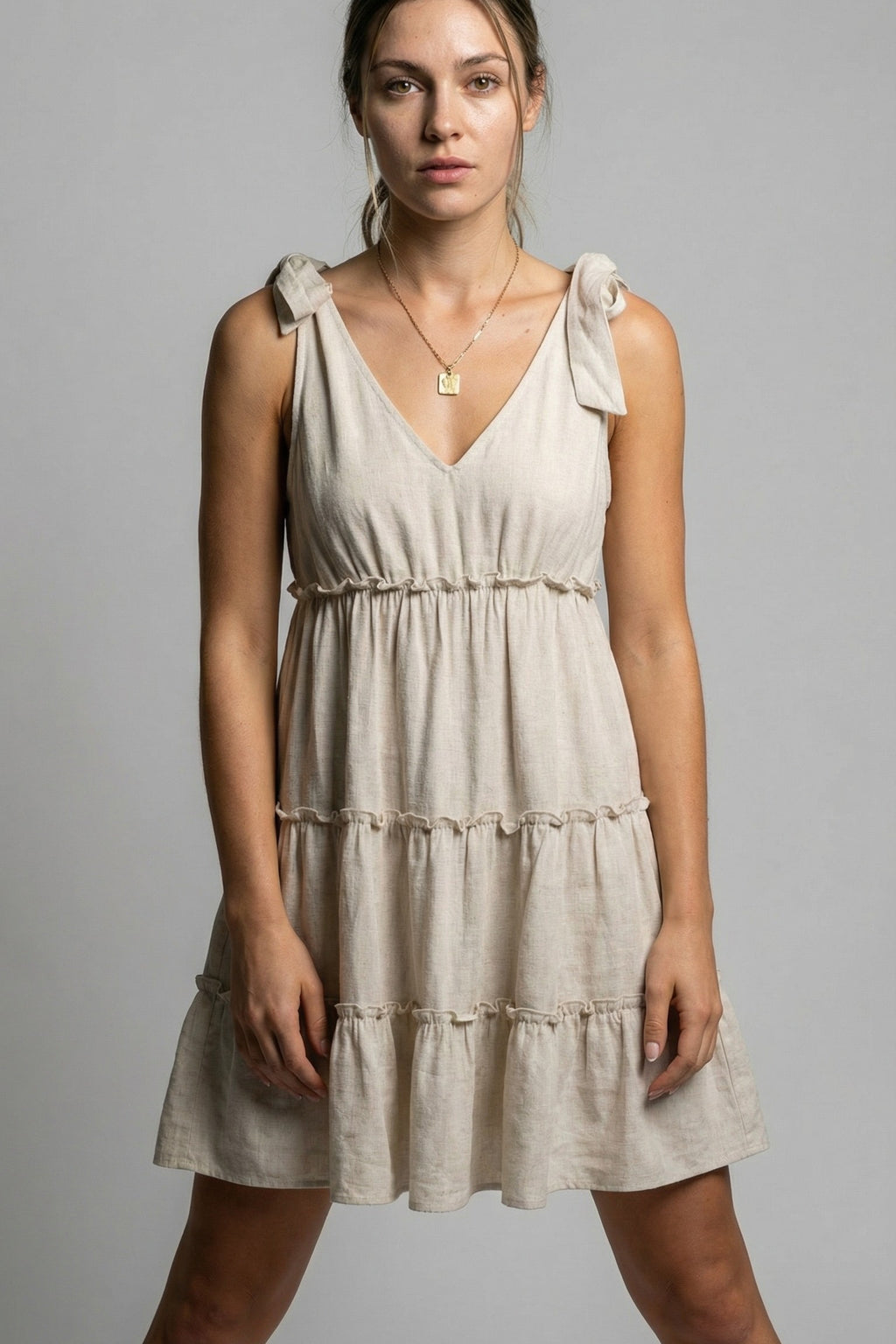 The Oatmeal Linen-Blend Tiered Mini