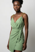 The Gilded Emerald V-Neck Wrap Mini