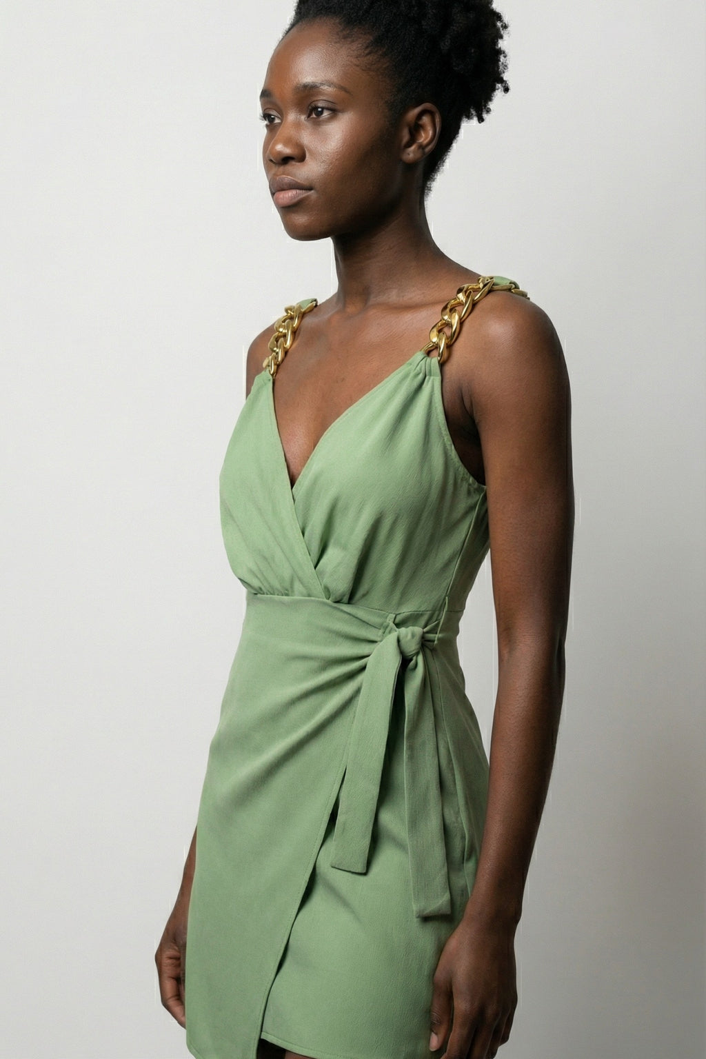 The Gilded Emerald V-Neck Wrap Mini