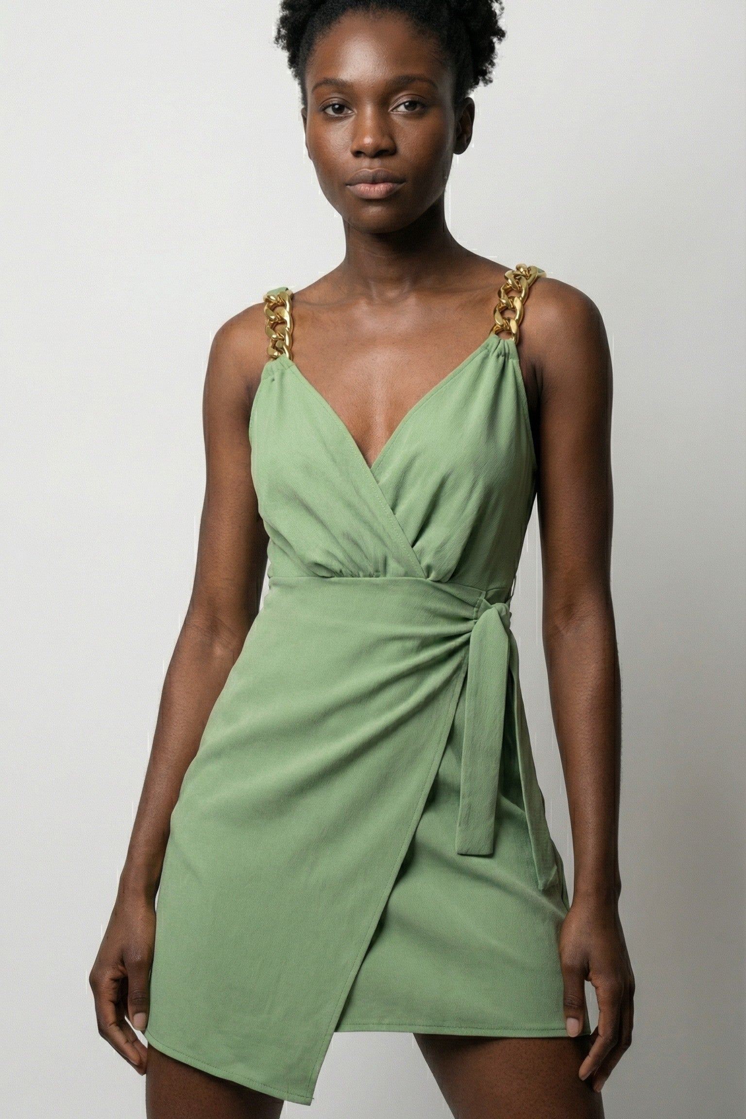 The Gilded Emerald V-Neck Wrap Mini