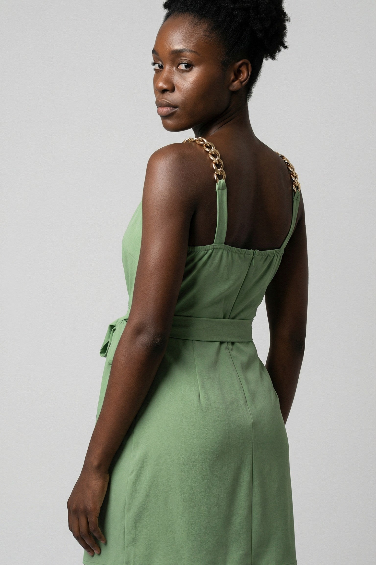 The Gilded Emerald V-Neck Wrap Mini