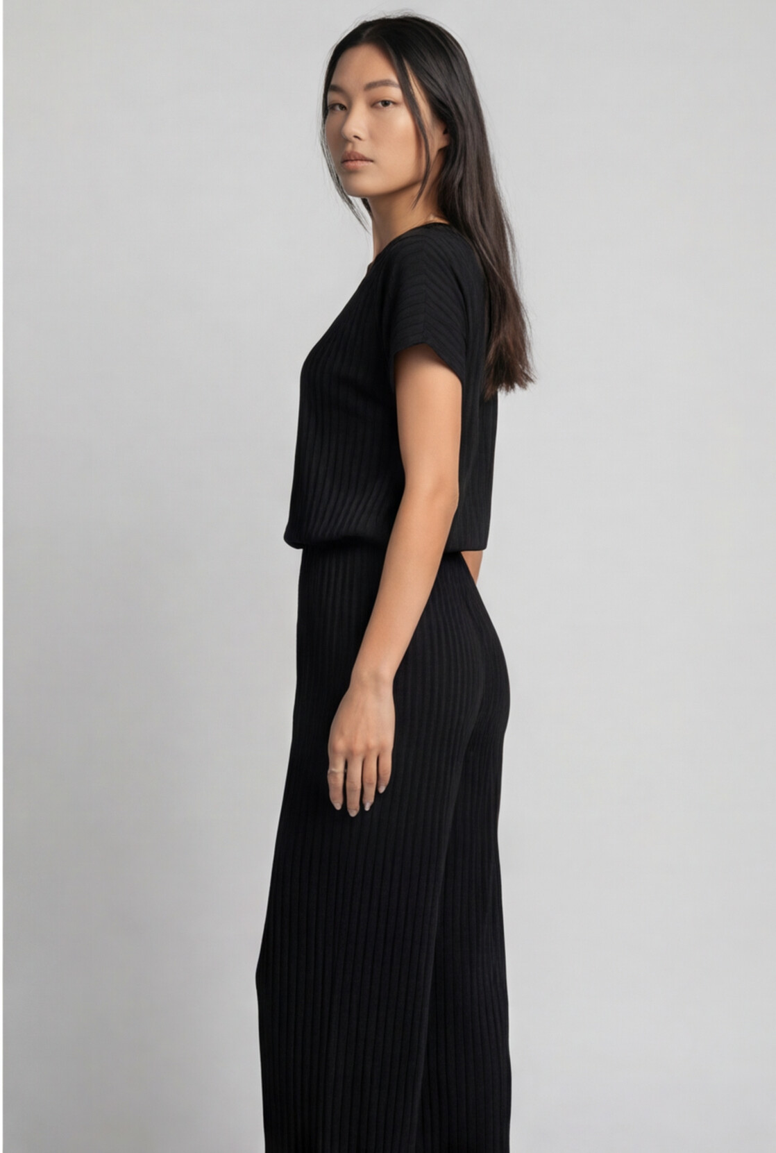 The Banff Ribbed Keyhole Jumpsuit - Black