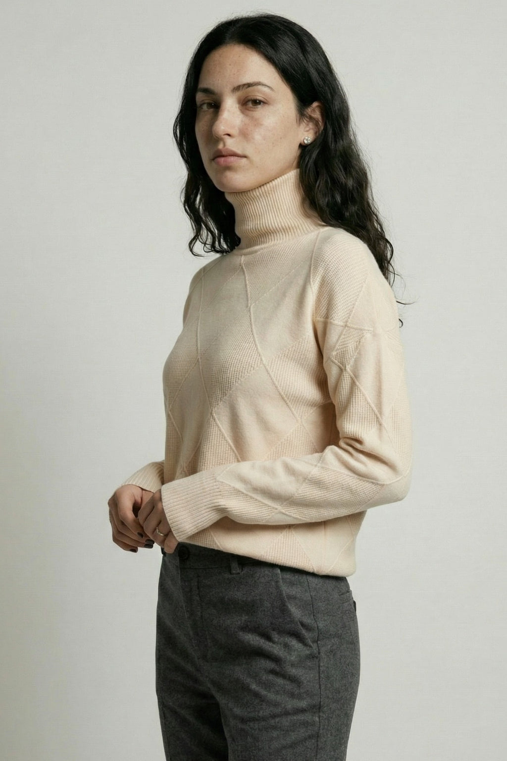 Diamond-Textured Oversized Knit Sweater