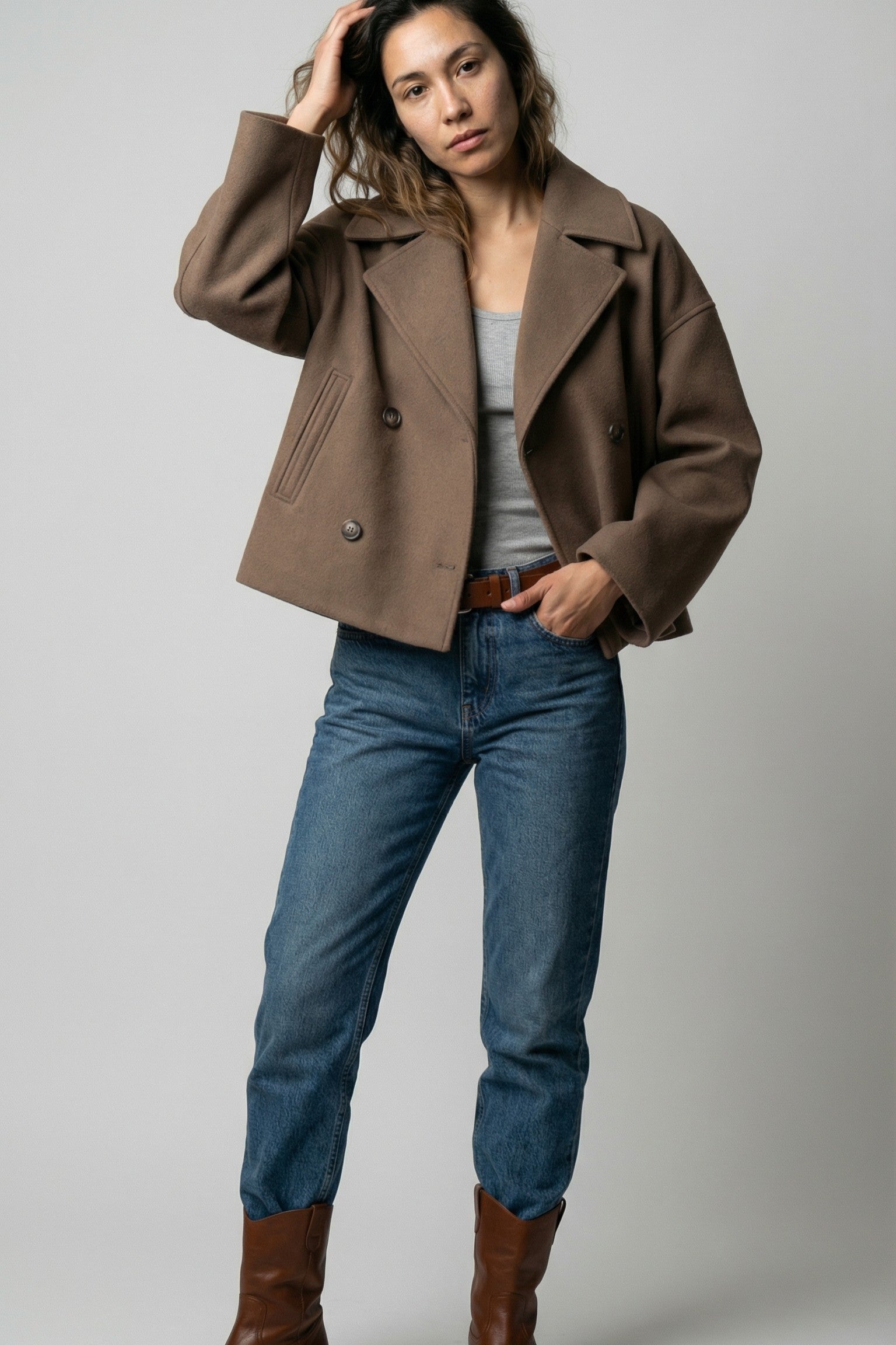 Stone Fold Cropped Coat