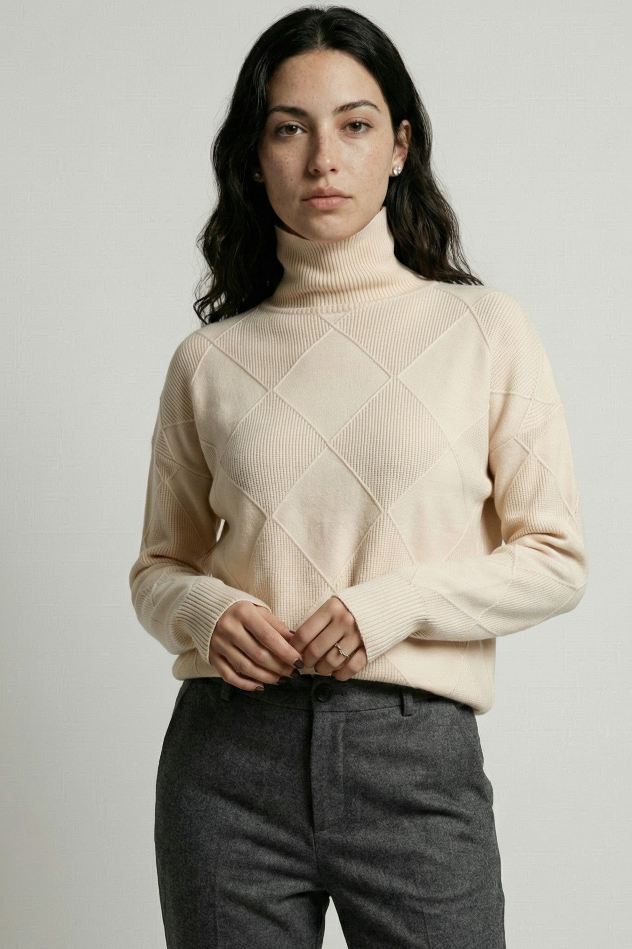 Diamond-Textured Oversized Knit Sweater