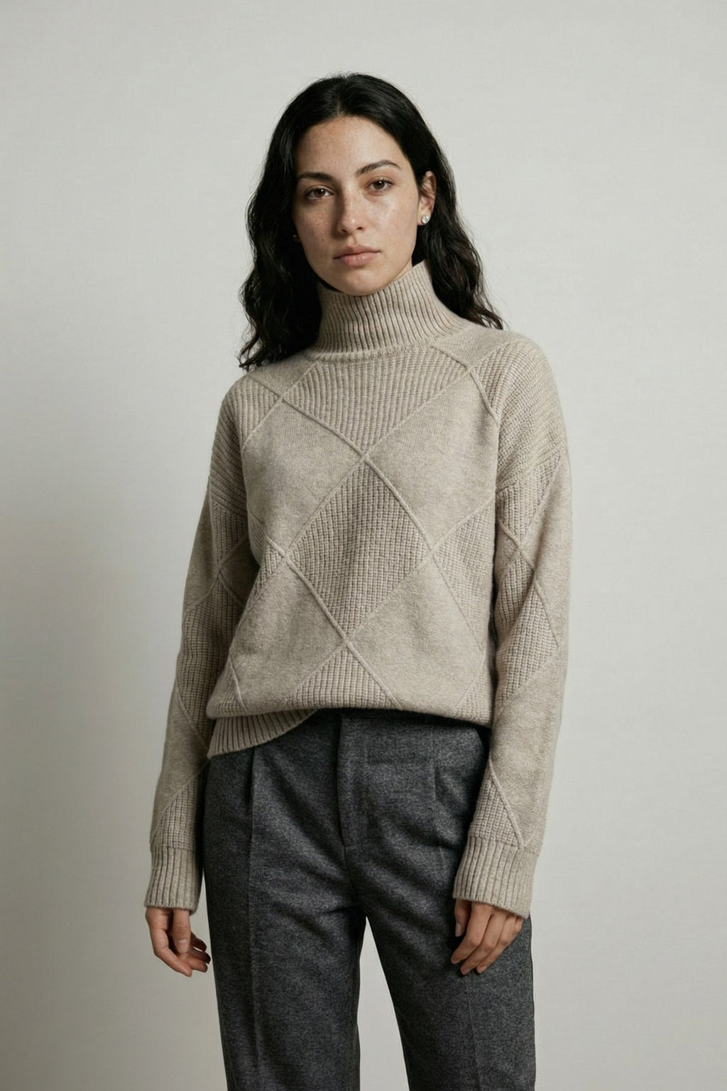 Diamond-Textured Oversized Knit Sweater
