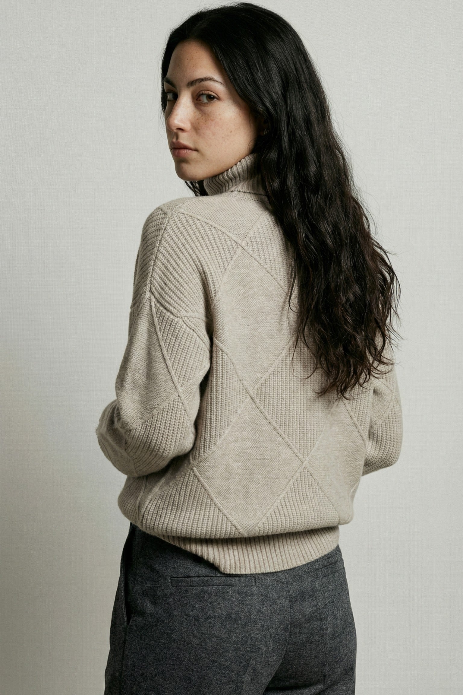 Diamond-Textured Oversized Knit Sweater