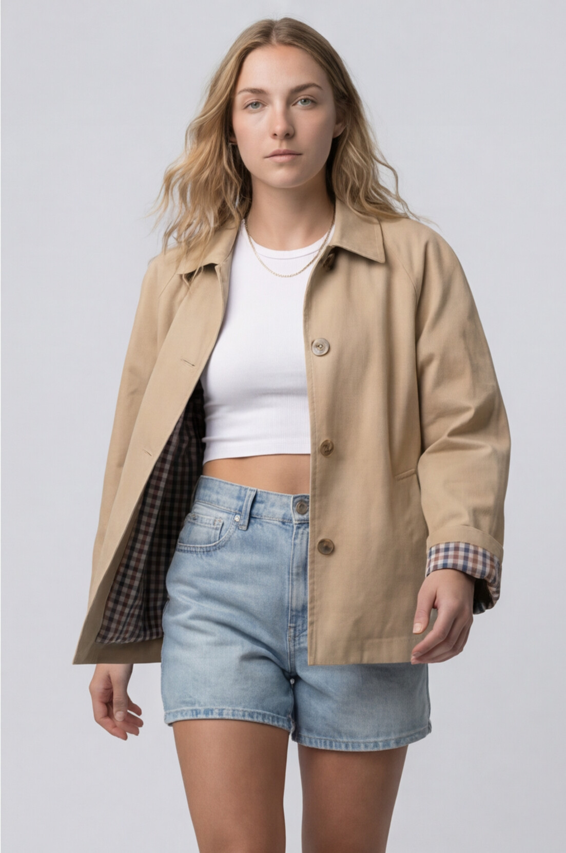 The Parchment Plaid Collar Trench