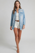 The Beau Blue Distressed Denim Shacket
