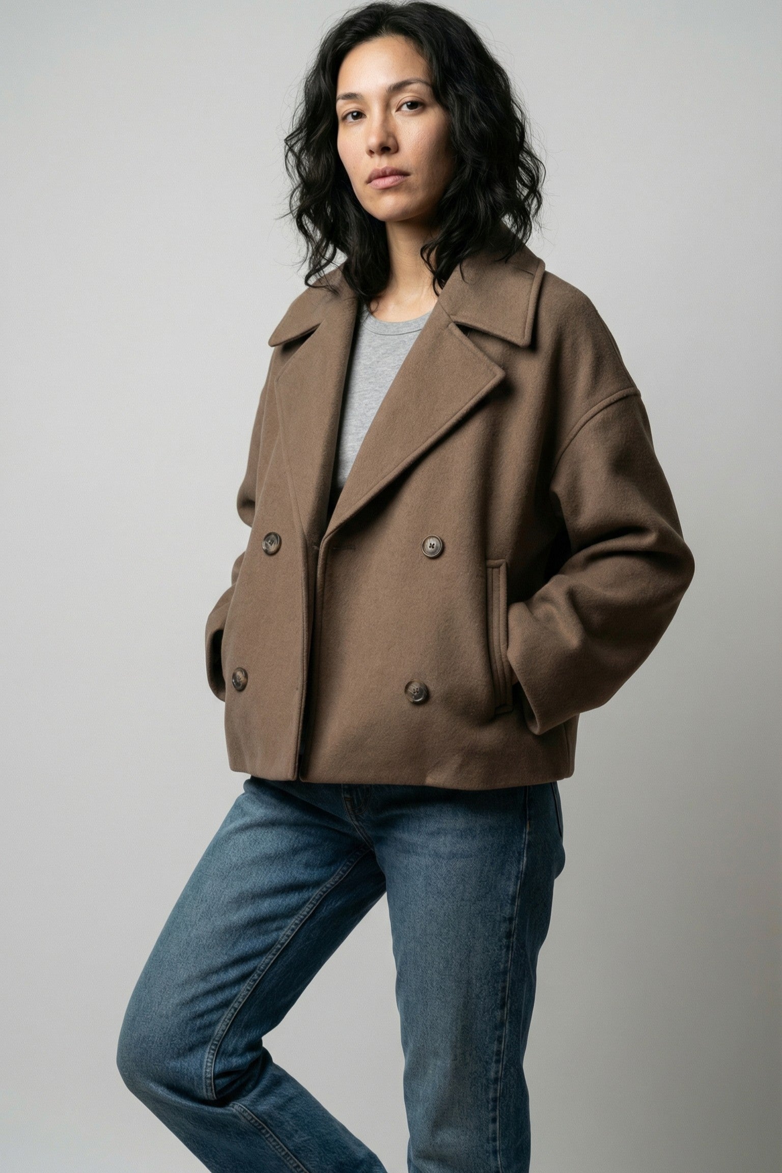 Stone Fold Cropped Coat