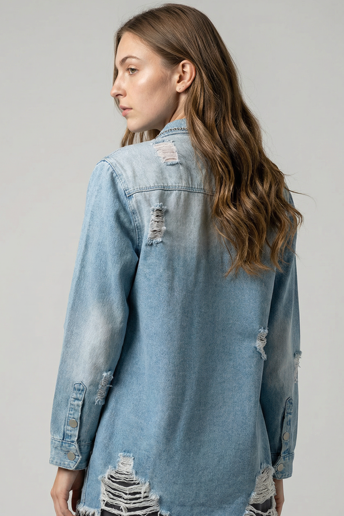 The Beau Blue Distressed Denim Shacket