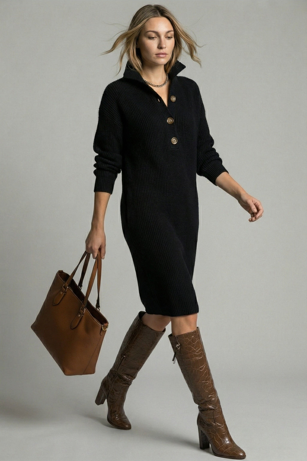Softline Ribbed Button Dress