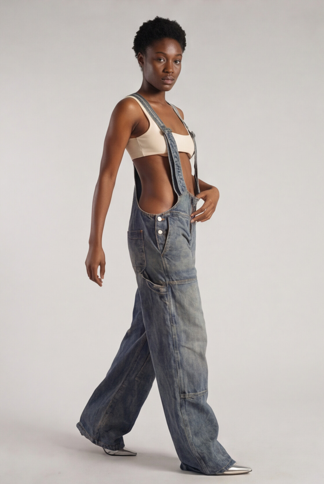 Urban Rift Cut‑Out Denim Suspender Pants