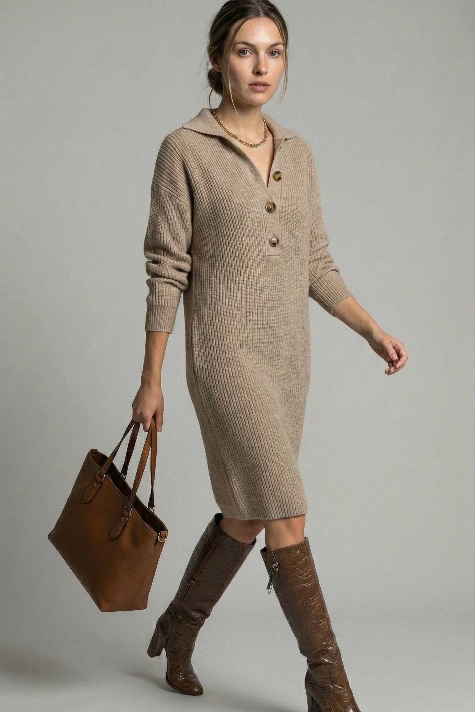 Softline Ribbed Button Dress