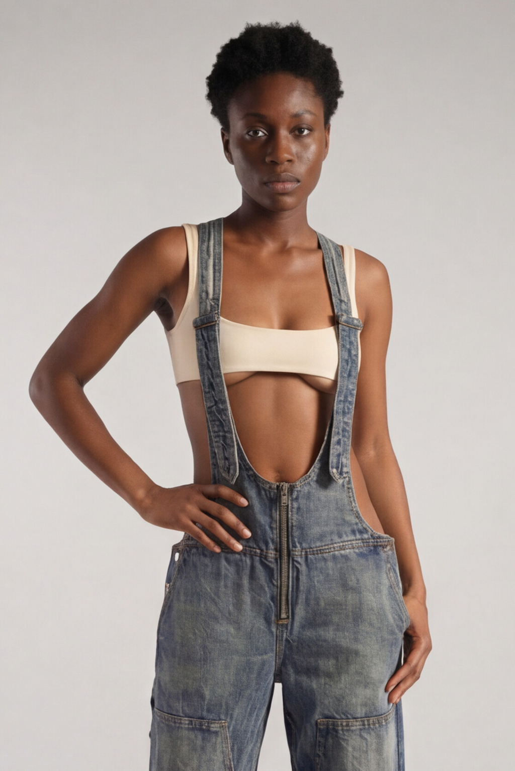 Urban Rift Cut‑Out Denim Suspender Pants