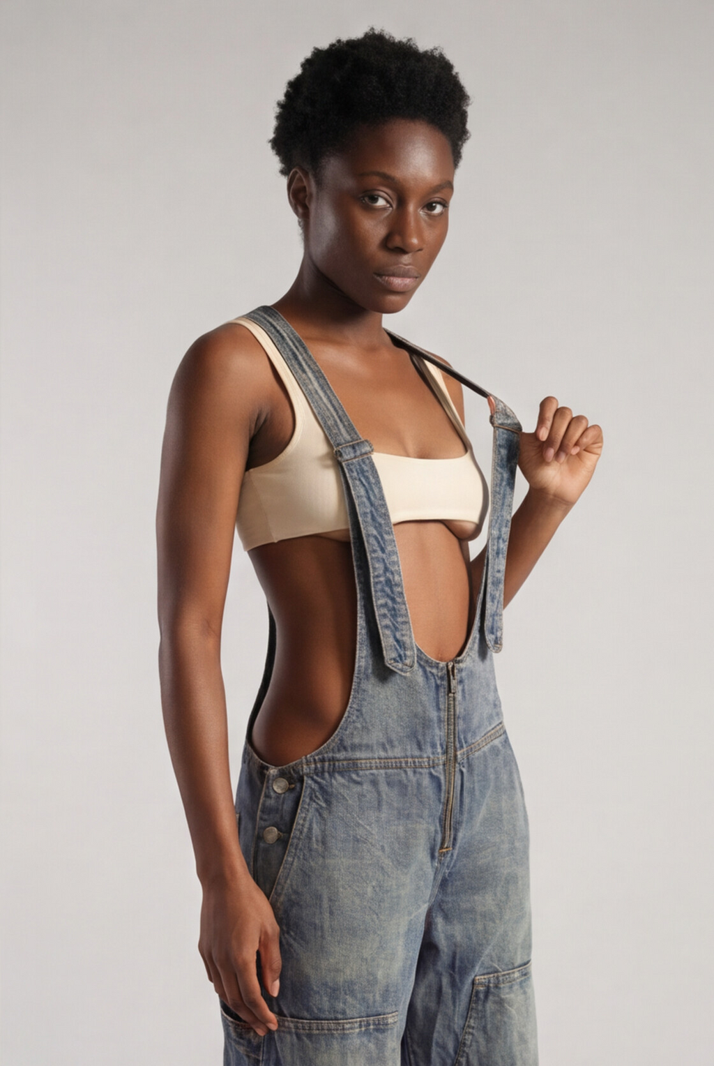 Urban Rift Cut‑Out Denim Suspender Pants