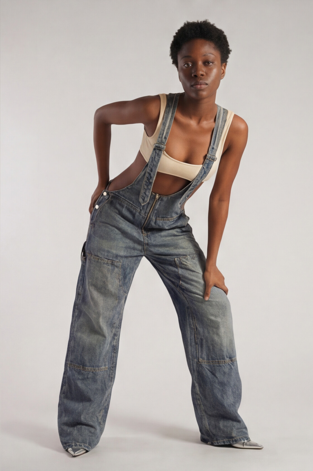 Urban Rift Cut‑Out Denim Suspender Pants