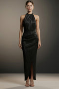 The Onyx Sculpted Halter Maxi