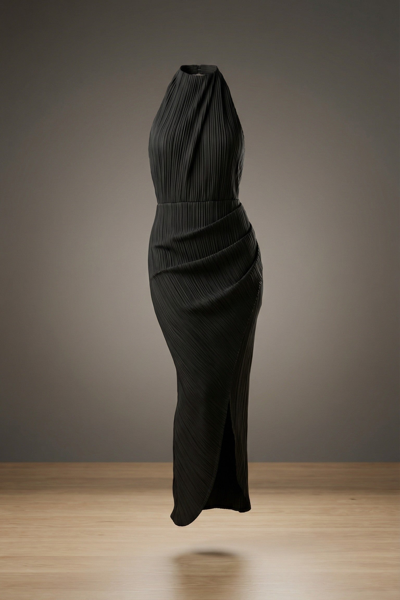 The Onyx Sculpted Halter Maxi