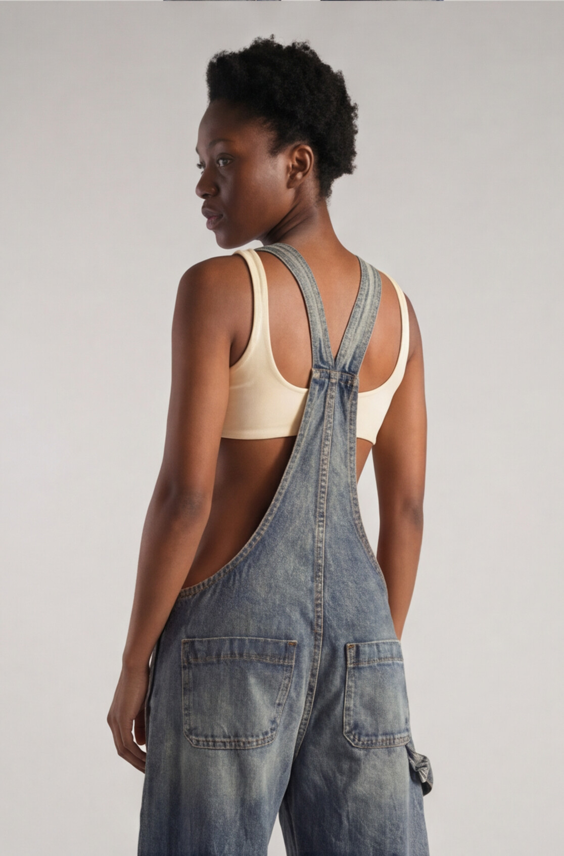 Urban Rift Cut‑Out Denim Suspender Pants