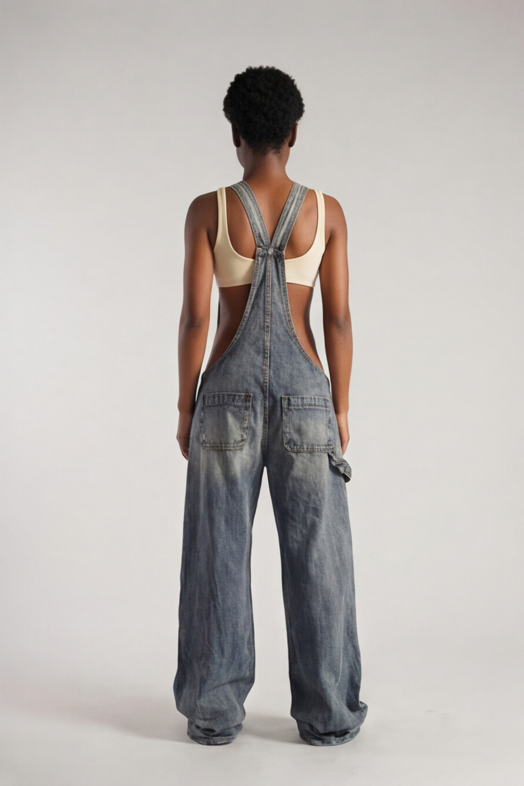 Urban Rift Cut‑Out Denim Suspender Pants
