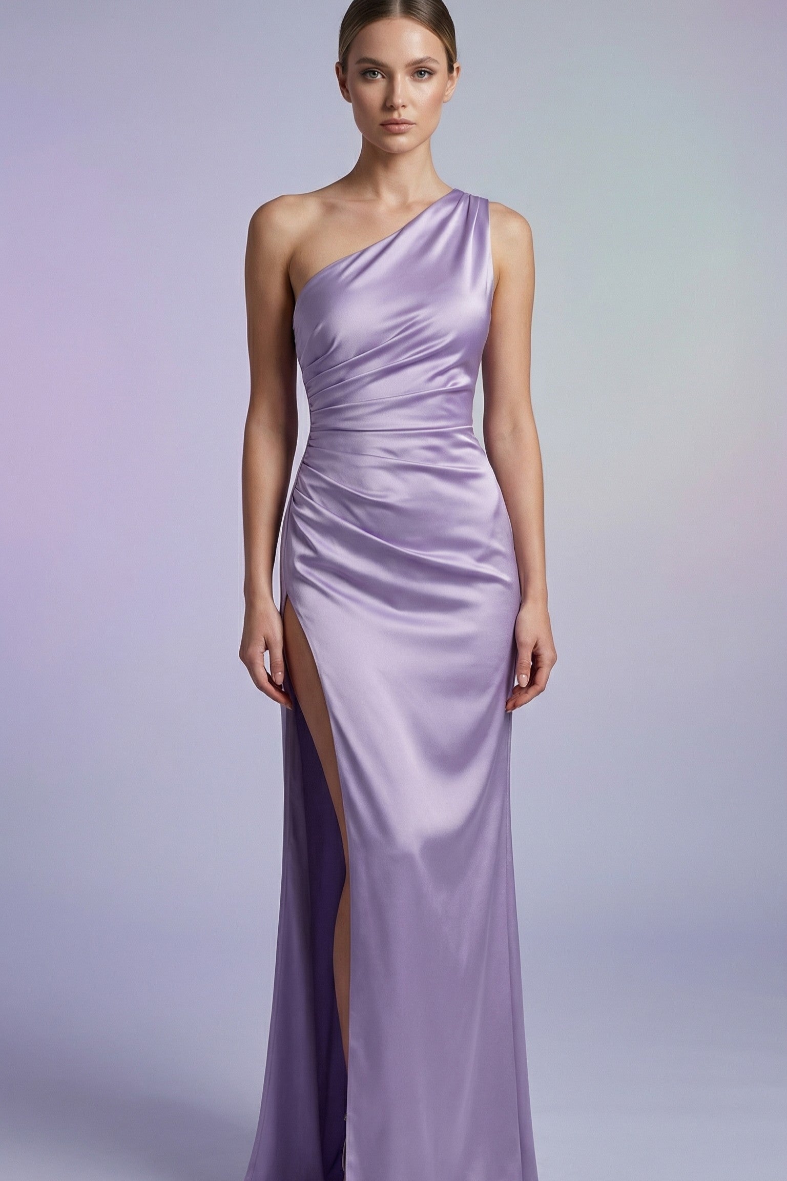Seraphina One-Shoulder Liquid Satin Evening Gown