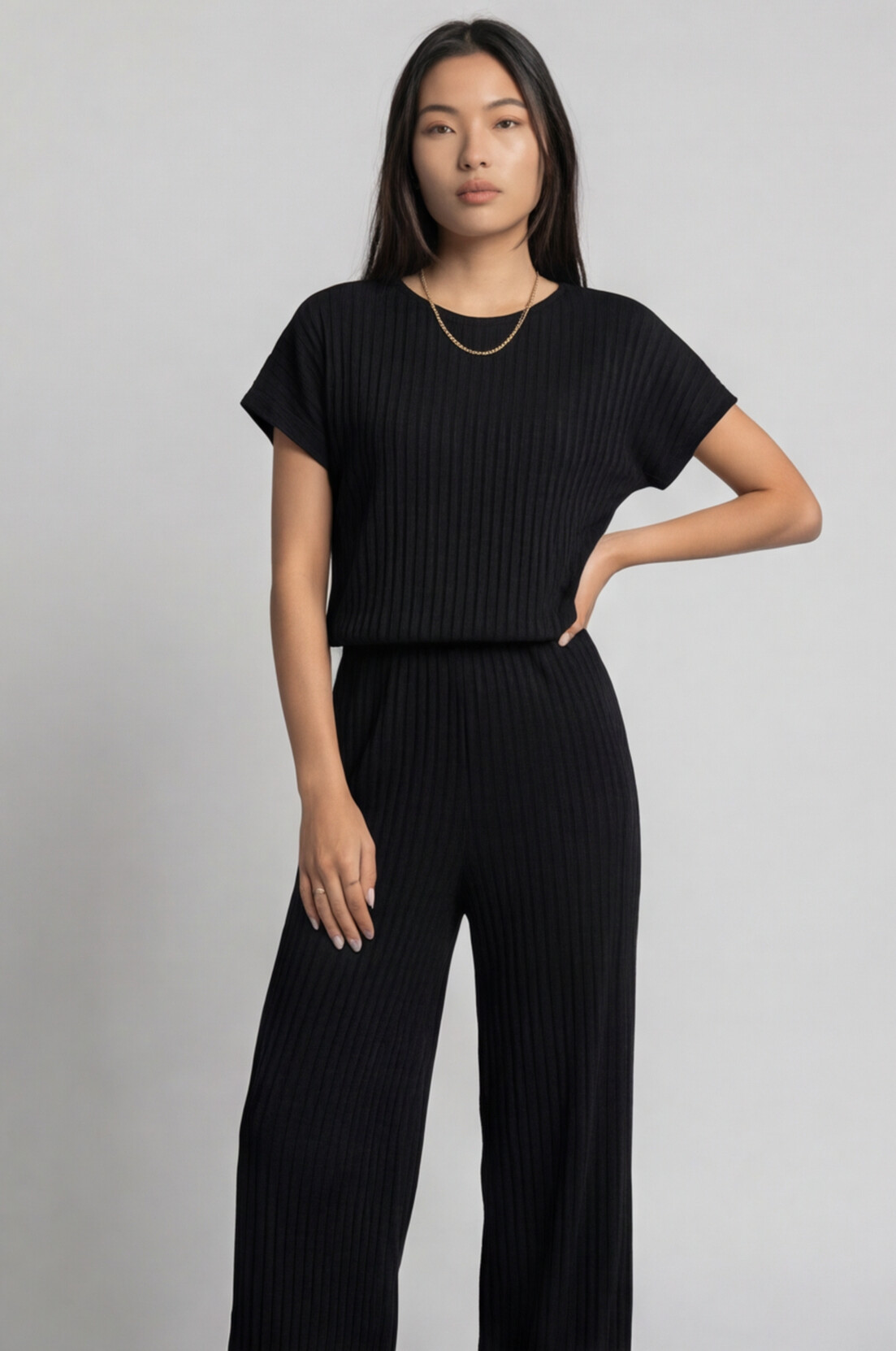 The Banff Ribbed Keyhole Jumpsuit - Black