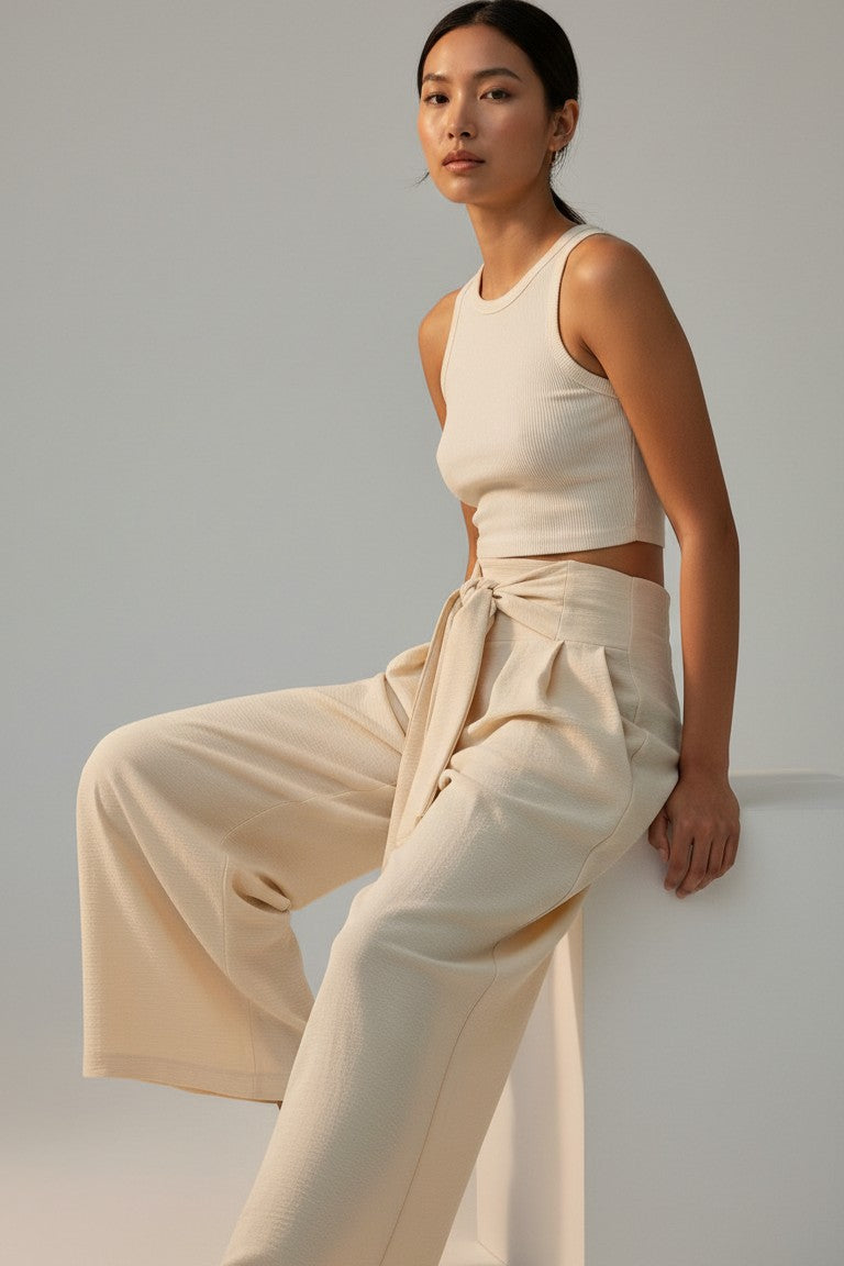 Ethereal Tie‑Front Wide‑Leg Pants