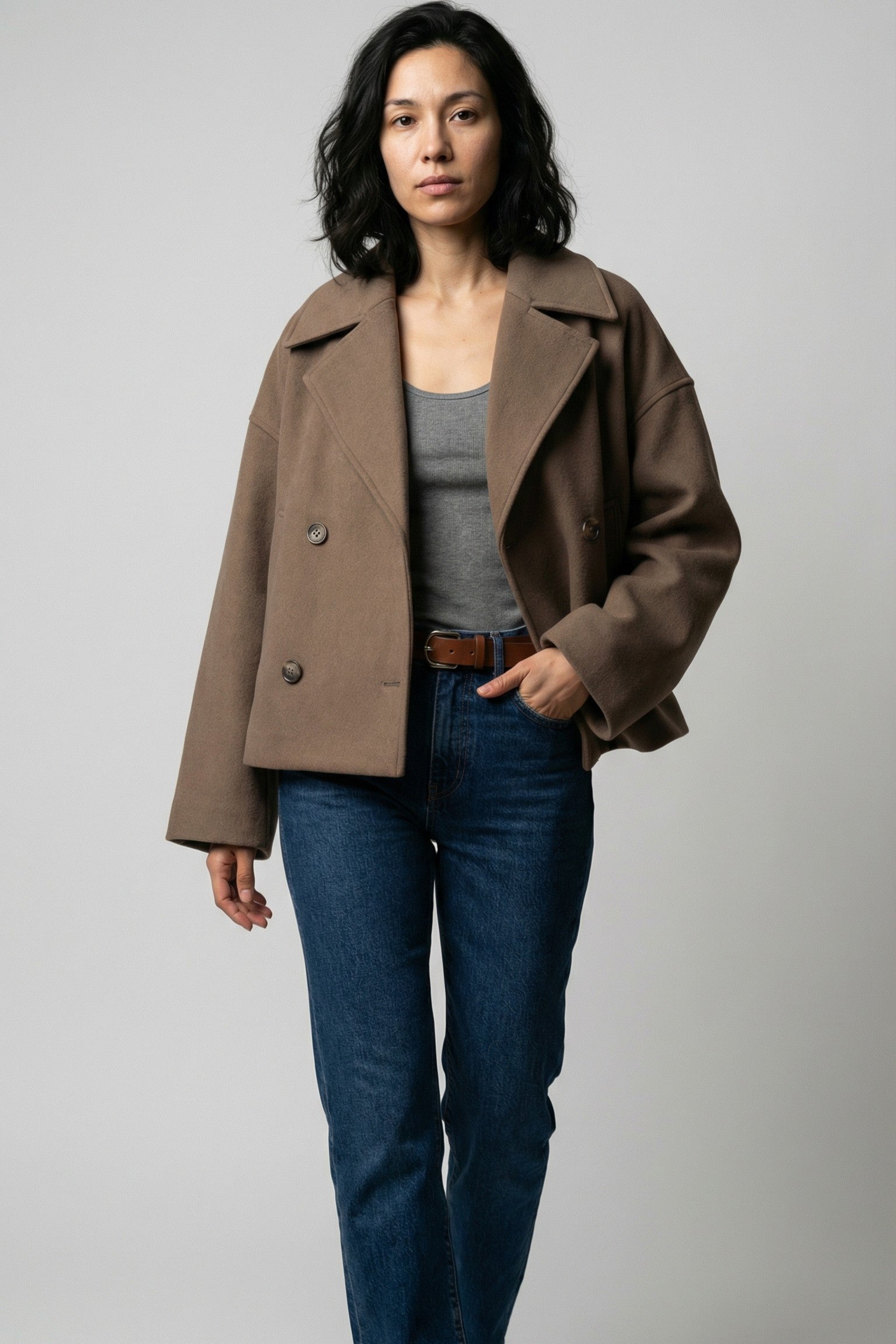 Stone Fold Cropped Coat