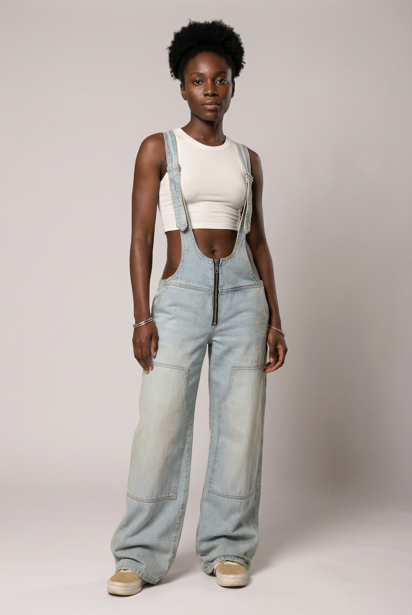 Urban Rift Cut‑Out Denim Suspender Pants