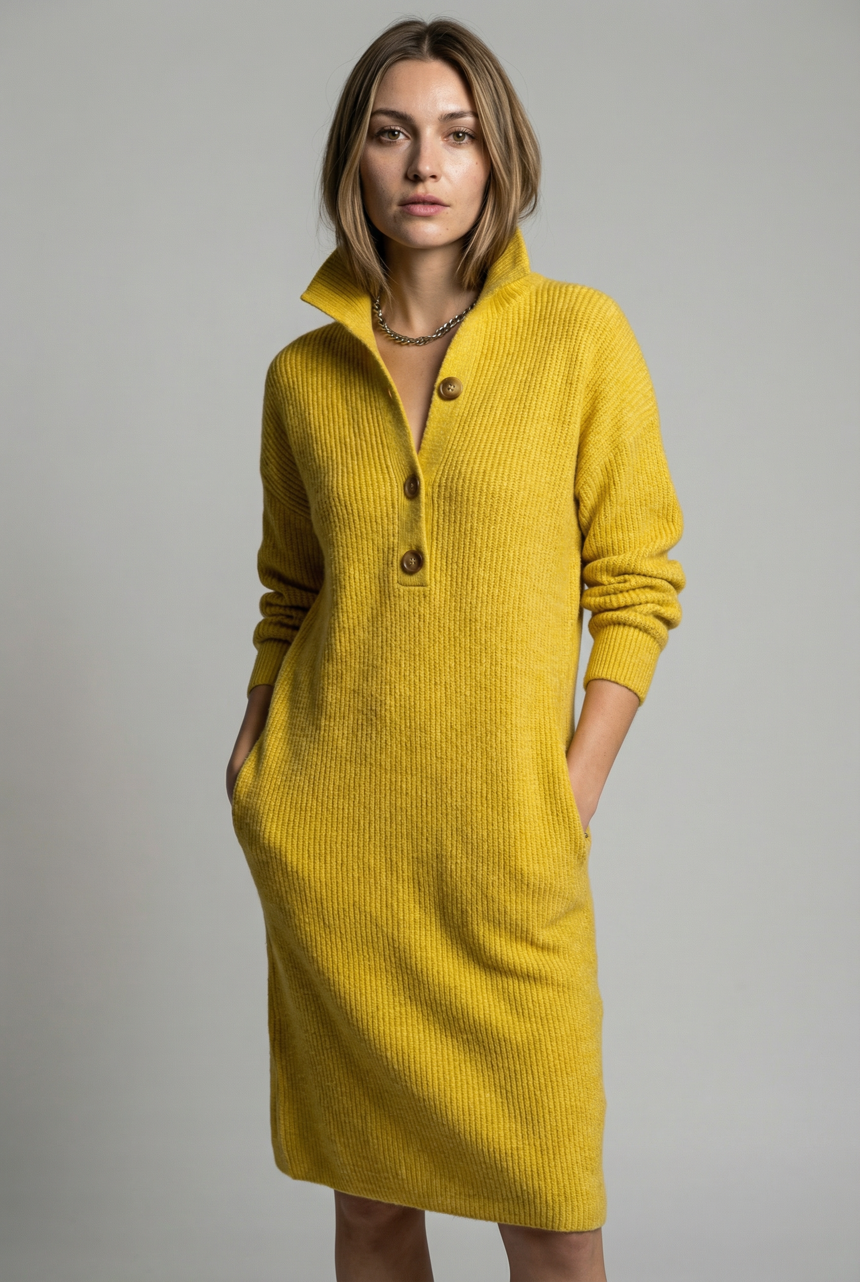 Softline Ribbed Button Dress