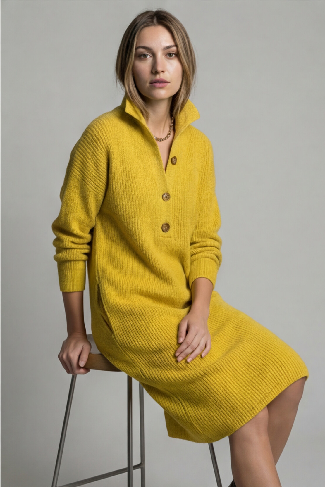 Softline Ribbed Button Dress